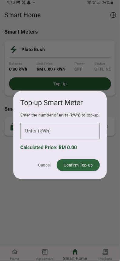 MyHomie top-up smart meter screen